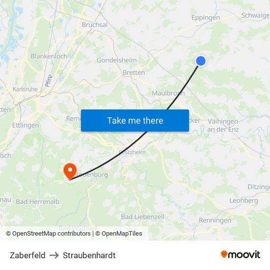 Zaberfeld to Straubenhardt map