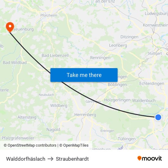 Walddorfhäslach to Straubenhardt map