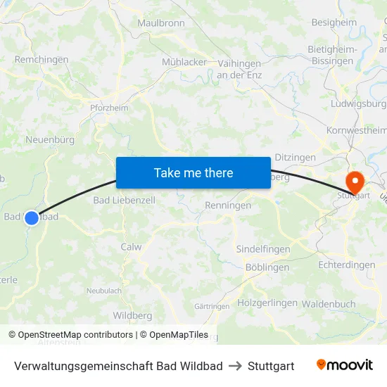 Verwaltungsgemeinschaft Bad Wildbad to Stuttgart map