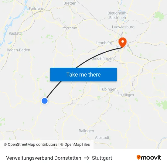 Verwaltungsverband Dornstetten to Stuttgart map