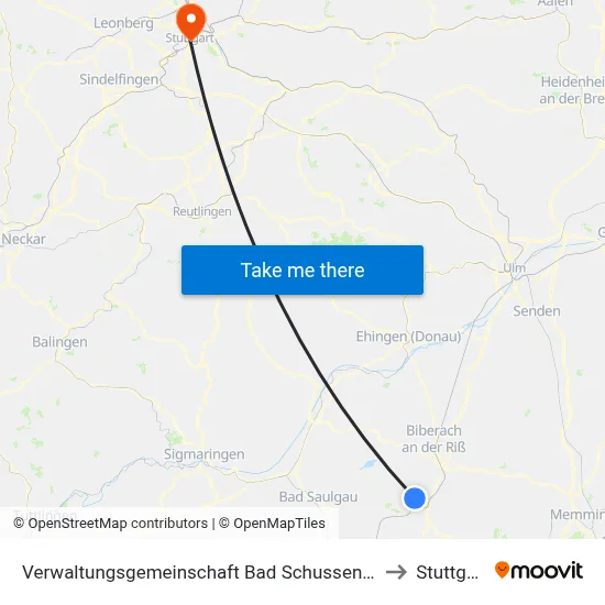 Verwaltungsgemeinschaft Bad Schussenried to Stuttgart map