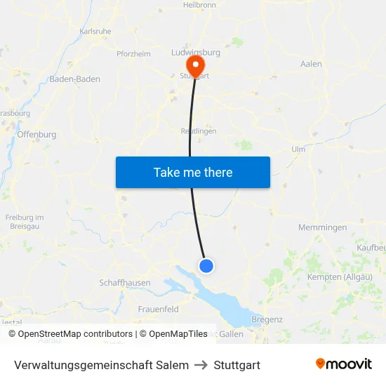 Verwaltungsgemeinschaft Salem to Stuttgart map