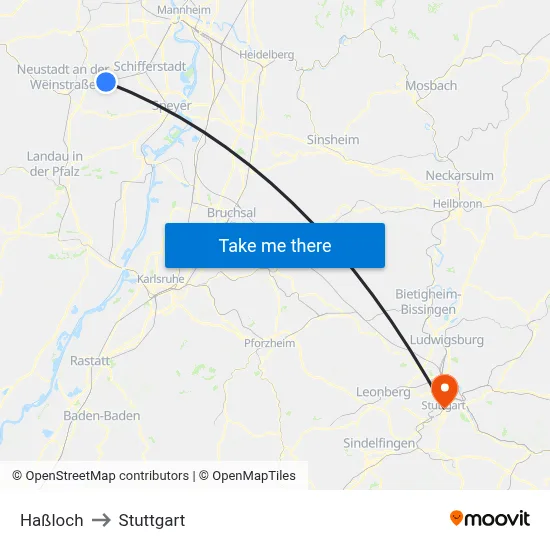 Haßloch to Stuttgart map