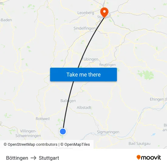 Böttingen to Stuttgart map
