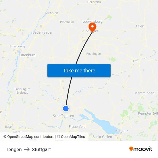 Tengen to Stuttgart map