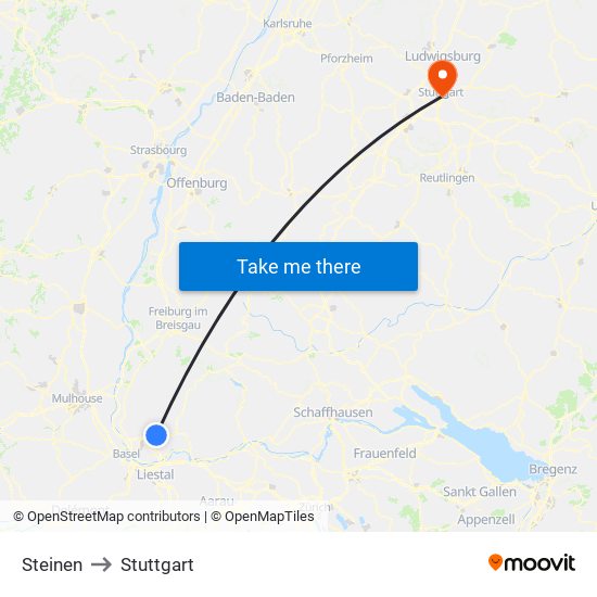 Steinen to Stuttgart map