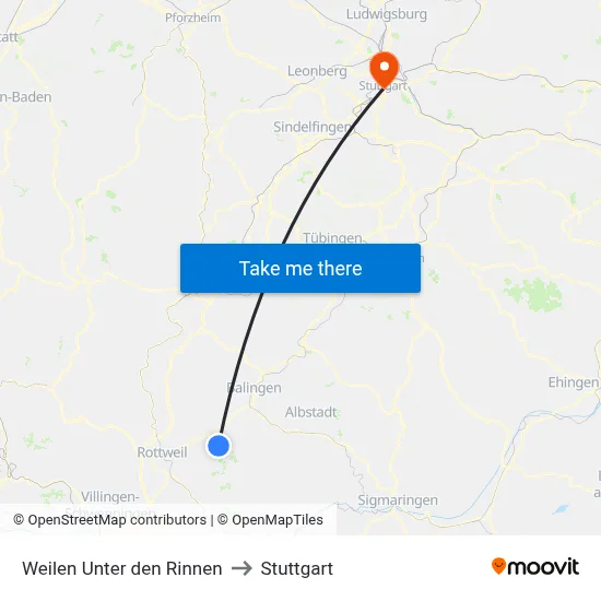 Weilen Unter den Rinnen to Stuttgart map