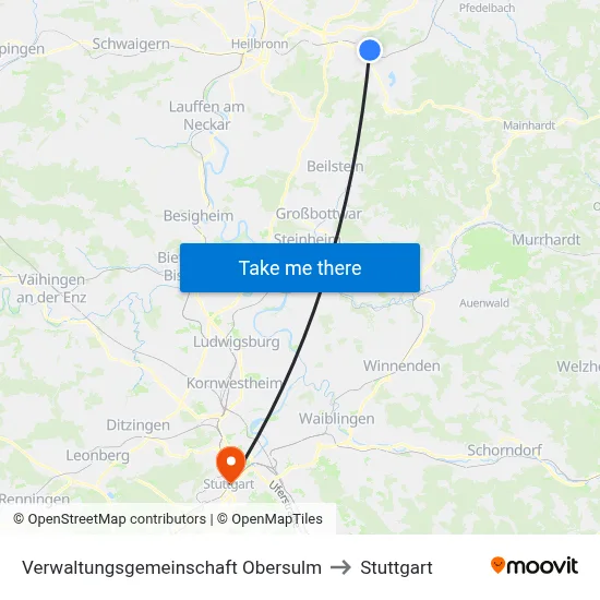 Verwaltungsgemeinschaft Obersulm to Stuttgart map