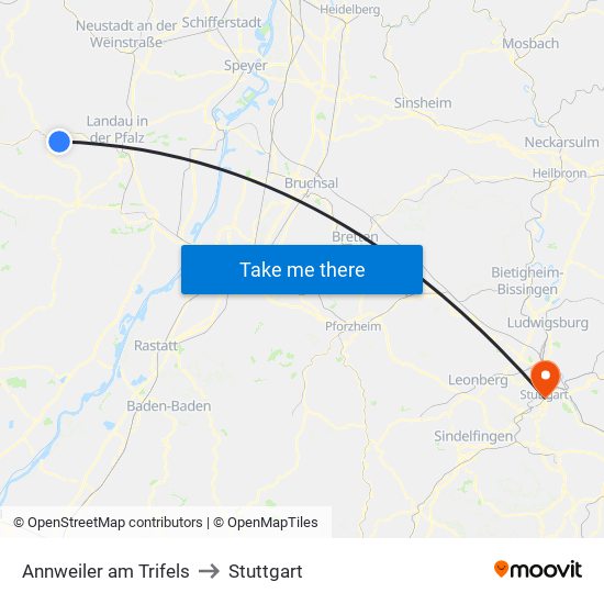 Annweiler am Trifels to Stuttgart map