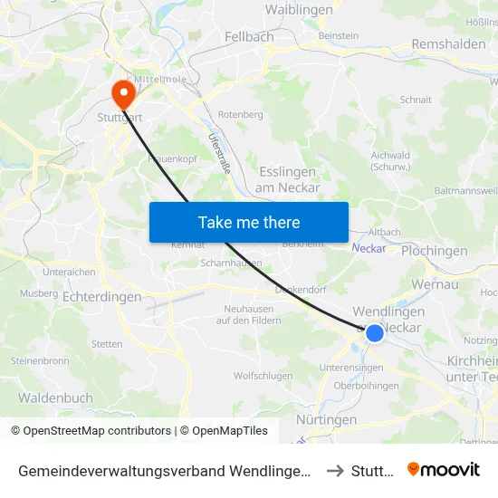 Gemeindeverwaltungsverband Wendlingen am Neckar to Stuttgart map