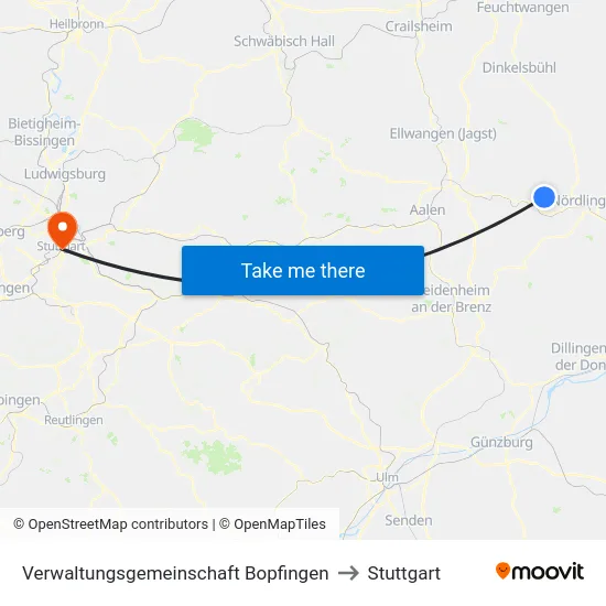 Verwaltungsgemeinschaft Bopfingen to Stuttgart map
