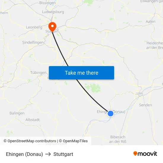 Ehingen (Donau) to Stuttgart map