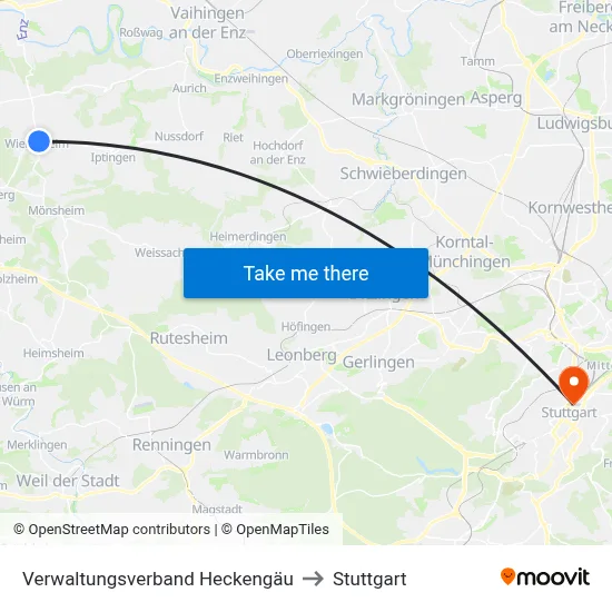Verwaltungsverband Heckengäu to Stuttgart map