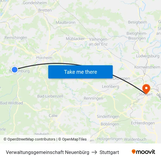 Verwaltungsgemeinschaft Neuenbürg to Stuttgart map