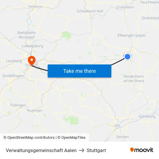 Verwaltungsgemeinschaft Aalen to Stuttgart map