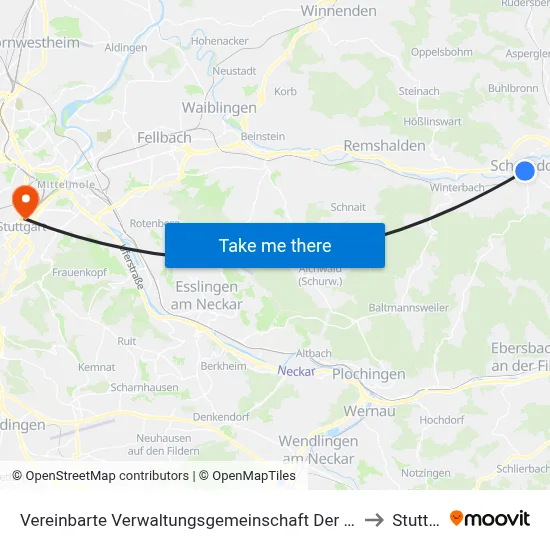 Vereinbarte Verwaltungsgemeinschaft Der Stadt Schorndorf to Stuttgart map