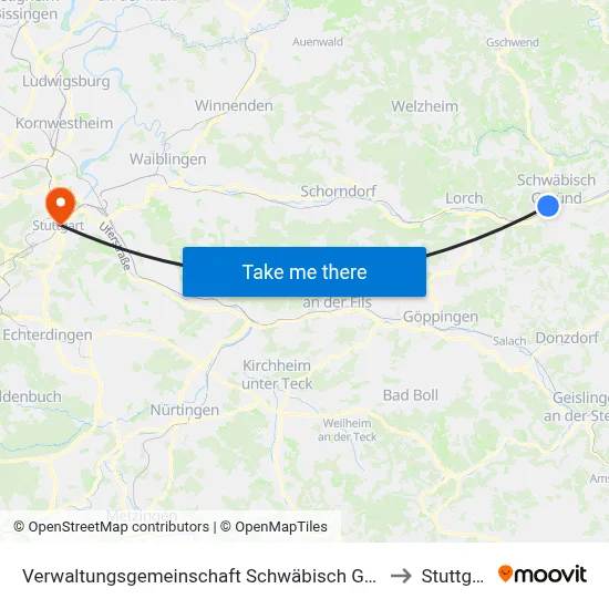 Verwaltungsgemeinschaft Schwäbisch Gmünd to Stuttgart map