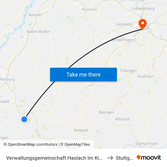 Verwaltungsgemeinschaft Haslach Im Kinzigtal to Stuttgart map