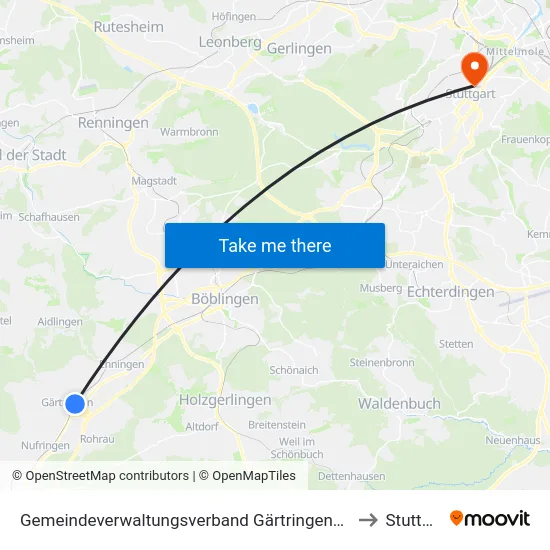 Gemeindeverwaltungsverband Gärtringen/Ehningen to Stuttgart map
