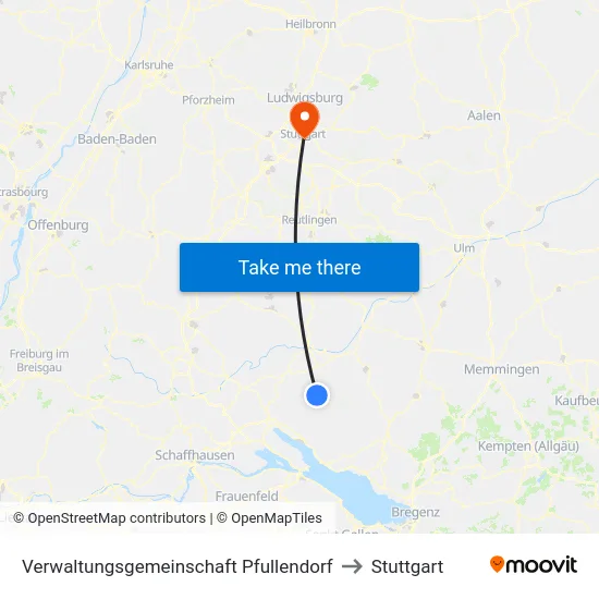Verwaltungsgemeinschaft Pfullendorf to Stuttgart map