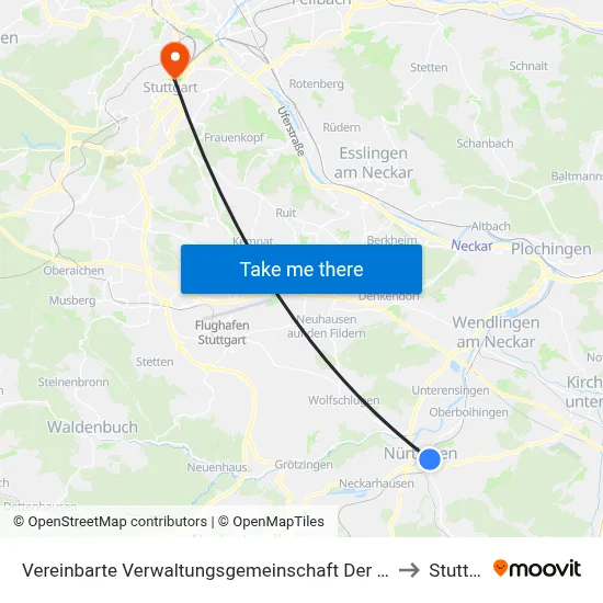 Vereinbarte Verwaltungsgemeinschaft Der Stadt Nürtingen to Stuttgart map