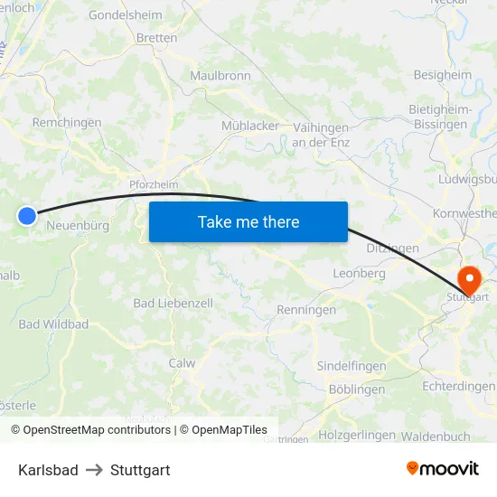 Karlsbad to Stuttgart map