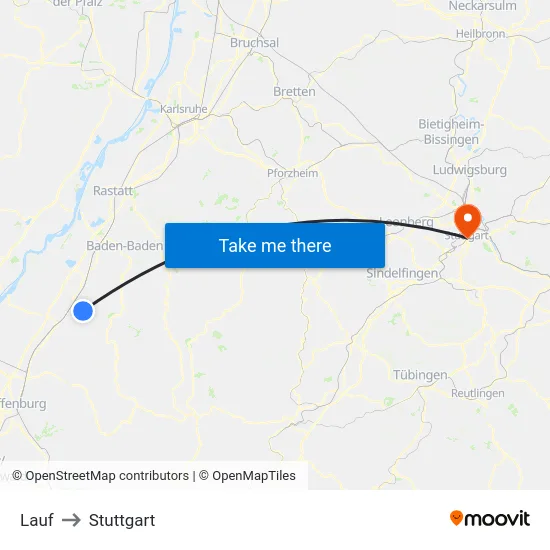 Lauf to Stuttgart map