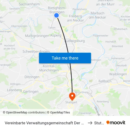 Vereinbarte Verwaltungsgemeinschaft Der Stadt Bietigheim-Bissingen to Stuttgart map