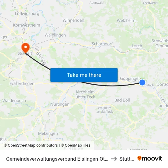 Gemeindeverwaltungsverband Eislingen-Ottenbach-Salach to Stuttgart map