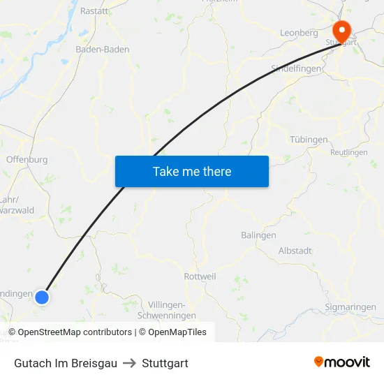 Gutach Im Breisgau to Stuttgart map