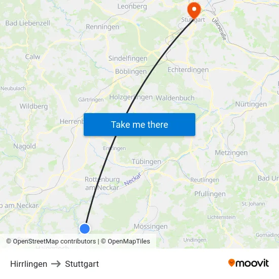 Hirrlingen to Stuttgart map