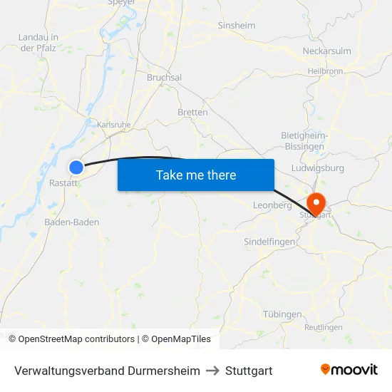 Verwaltungsverband Durmersheim to Stuttgart map