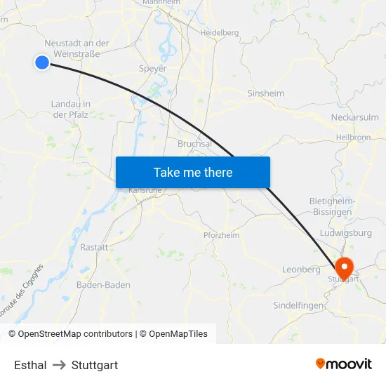 Esthal to Stuttgart map
