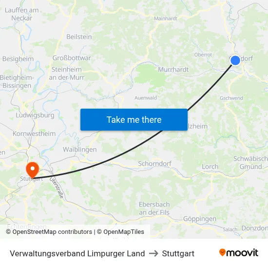 Verwaltungsverband Limpurger Land to Stuttgart map