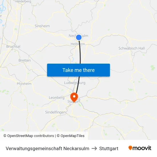 Verwaltungsgemeinschaft Neckarsulm to Stuttgart map