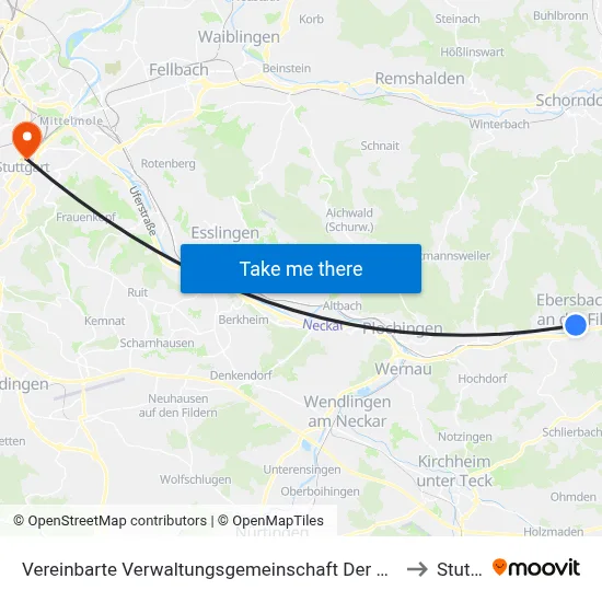 Vereinbarte Verwaltungsgemeinschaft Der Stadt Ebersbach An Der Fils to Stuttgart map
