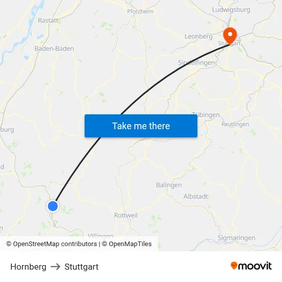 Hornberg to Stuttgart map