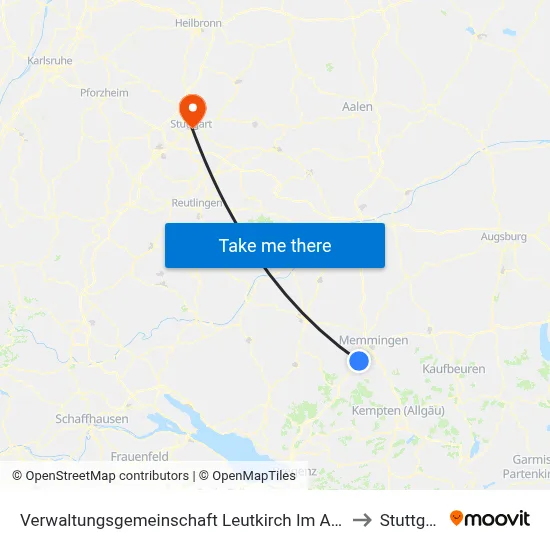 Verwaltungsgemeinschaft Leutkirch Im Allgäu to Stuttgart map