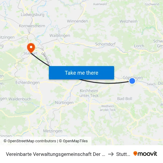 Vereinbarte Verwaltungsgemeinschaft Der Stadt Göppingen to Stuttgart map