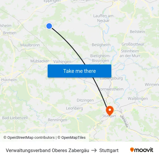 Verwaltungsverband Oberes Zabergäu to Stuttgart map
