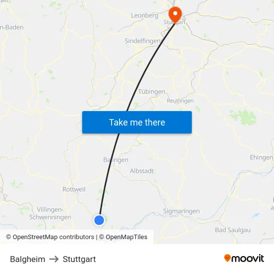 Balgheim to Stuttgart map