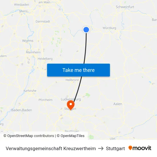 Verwaltungsgemeinschaft Kreuzwertheim to Stuttgart map