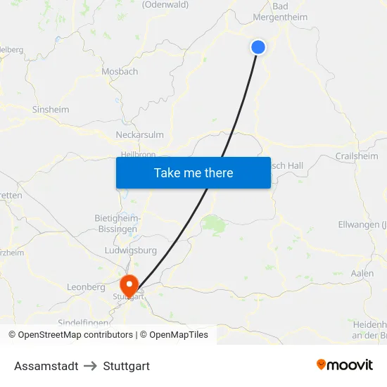 Assamstadt to Stuttgart map