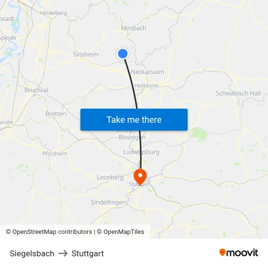 Siegelsbach to Stuttgart map