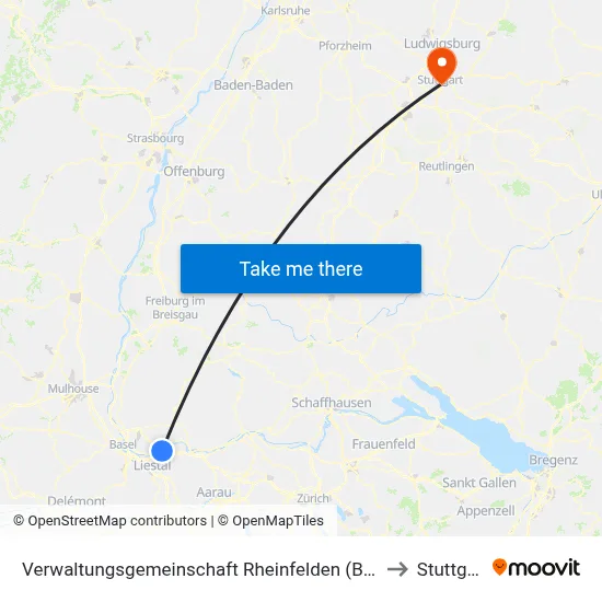 Verwaltungsgemeinschaft Rheinfelden (Baden) to Stuttgart map