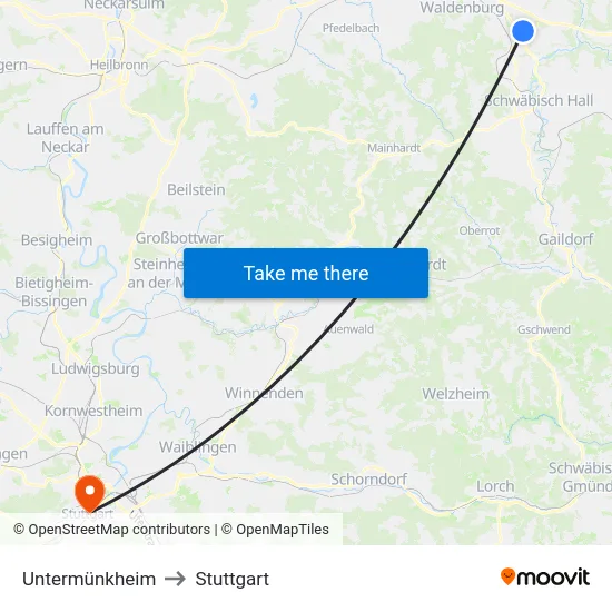Untermünkheim to Stuttgart map