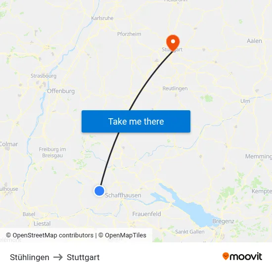 Stühlingen to Stuttgart map