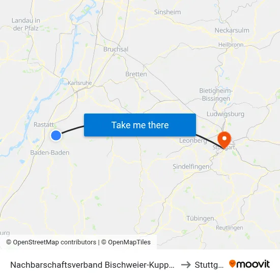Nachbarschaftsverband Bischweier-Kuppenheim to Stuttgart map