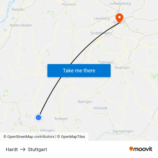 Hardt to Stuttgart map