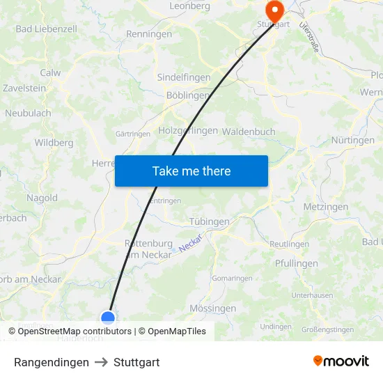 Rangendingen to Stuttgart map
